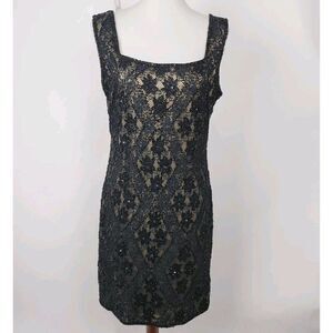 Vintage Womens Brilliante JA Black Beaded Sleeveless Mini Cocktail Dress sz L